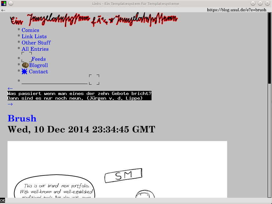 Screenshot of the links2 in graphical mode showing a comic from uxul.de